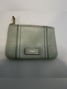 Fossil Sage Green Zip Wallet with Gold Accent